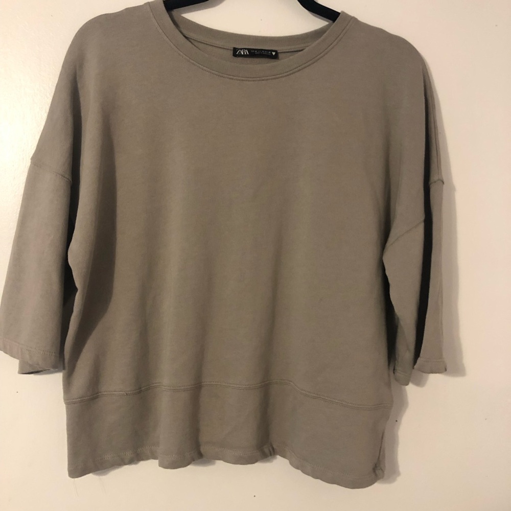 Sz M Zara crop tee grey mid length sleeve